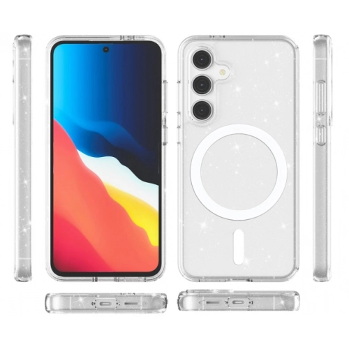 Samsung Galaxy S24 FE Kılıf Magsafe Şarj Özellikli Parlayan Simli Saydam Renkli Allstar Kapak - Şeffaf