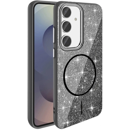 Samsung Galaxy S24 FE Kılıf Magsafe Şarj Özellikli Parlayan Simli Silikon Okso Kapak - Koyu Mor