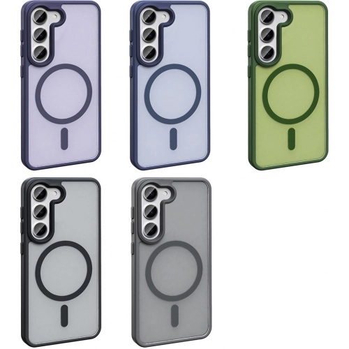 Samsung Galaxy S24 FE Kılıf Magsafe Şarj Özellikli Renkli Mat Arka Yüzey Sio Kapak - Mavi