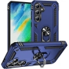 Samsung Galaxy S24 FE Kılıf Silikon Zırhlı Standlı Yüzüklü Mıknatıslı Tank Kapak - Mavi