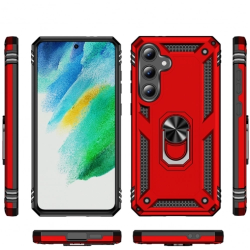 Samsung Galaxy S24 FE Kılıf Silikon Zırhlı Standlı Yüzüklü Mıknatıslı Tank Kapak - Mavi