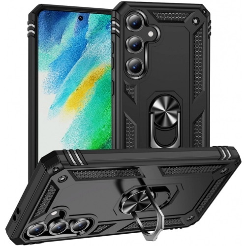 Samsung Galaxy S24 FE Kılıf Silikon Zırhlı Standlı Yüzüklü Mıknatıslı Tank Kapak - Siyah