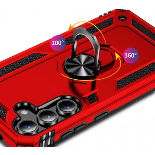 Samsung Galaxy S24 FE Kılıf Silikon Zırhlı Standlı Yüzüklü Mıknatıslı Tank Kapak - Siyah