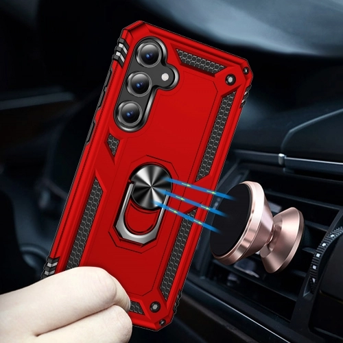 Samsung Galaxy S24 FE Kılıf Silikon Zırhlı Standlı Yüzüklü Mıknatıslı Tank Kapak - Siyah