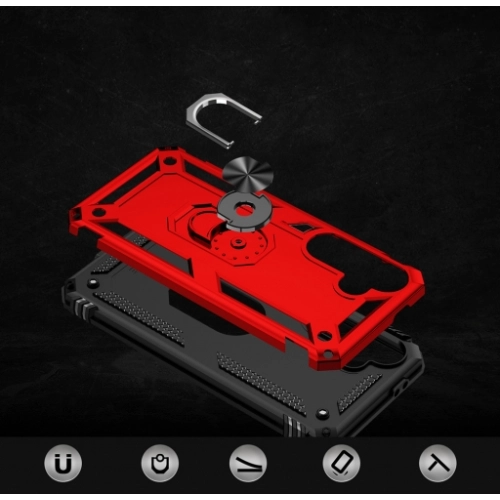 Samsung Galaxy S24 FE Kılıf Silikon Zırhlı Standlı Yüzüklü Mıknatıslı Tank Kapak - Siyah