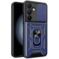Samsung Galaxy S24 FE Kılıf Zırhlı Standlı Silikon Sürgülü Kamera Korumalı Tank Kapak - Mavi