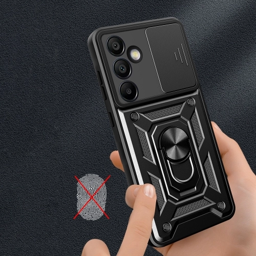 Samsung Galaxy S24 FE Kılıf Zırhlı Standlı Silikon Sürgülü Kamera Korumalı Tank Kapak - Mavi