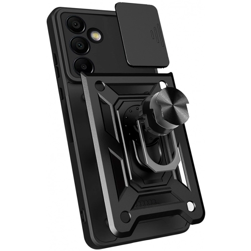 Samsung Galaxy S24 FE Kılıf Zırhlı Standlı Silikon Sürgülü Kamera Korumalı Tank Kapak - Mavi