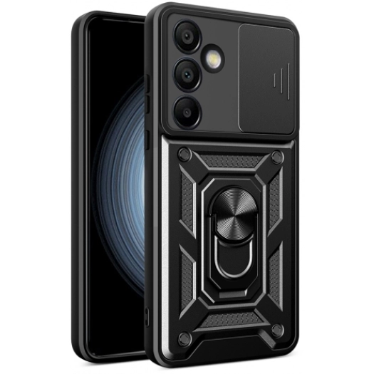 Samsung Galaxy S24 FE Kılıf Zırhlı Standlı Silikon Sürgülü Kamera Korumalı Tank Kapak - Siyah