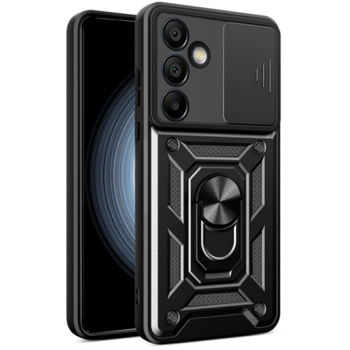 Samsung Galaxy S24 FE Kılıf Zırhlı Standlı Silikon Sürgülü Kamera Korumalı Tank Kapak - Siyah