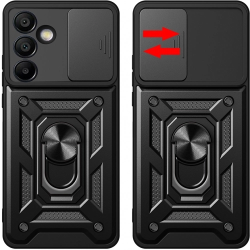 Samsung Galaxy S24 FE Kılıf Zırhlı Standlı Silikon Sürgülü Kamera Korumalı Tank Kapak - Siyah