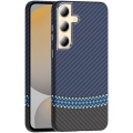 Samsung Galaxy S24 ile Uyumlu Kılıf MagSafe Şarj Özellikli Karbon Fiber Görünümlü Gros Kapak - Siyah-Lacivert
