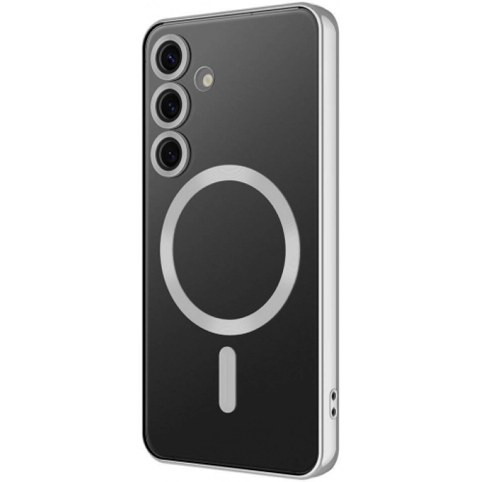 Samsung Galaxy S24 Kılıf Kamera Korumalı Şeffaf Magsafe Wireless Şarj Özellikli Demre Kapak - Gümüş