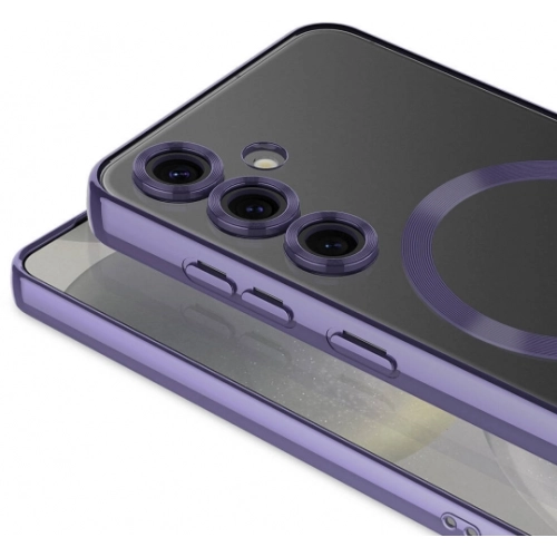 Samsung Galaxy S24 Kılıf Kamera Korumalı Şeffaf Magsafe Wireless Şarj Özellikli Demre Kapak - Koyu Mor