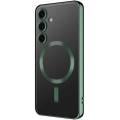 Samsung Galaxy S24 Kılıf Kamera Korumalı Şeffaf Magsafe Wireless Şarj Özellikli Demre Kapak - Koyu Yeşil