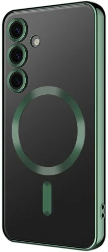 Samsung Galaxy S24 Kılıf Kamera Korumalı Şeffaf Magsafe Wireless Şarj Özellikli Demre Kapak - Koyu Yeşil