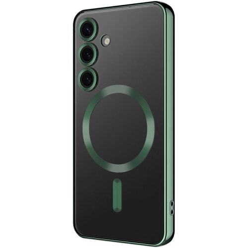 Samsung Galaxy S24 Kılıf Kamera Korumalı Şeffaf Magsafe Wireless Şarj Özellikli Demre Kapak - Koyu Yeşil