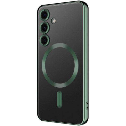 Samsung Galaxy S24 Kılıf Kamera Korumalı Şeffaf Magsafe Wireless Şarj Özellikli Demre Kapak - Koyu Yeşil