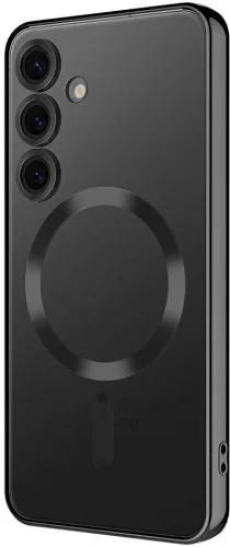 Samsung Galaxy S24 Kılıf Kamera Korumalı Şeffaf Magsafe Wireless Şarj Özellikli Demre Kapak - Siyah
