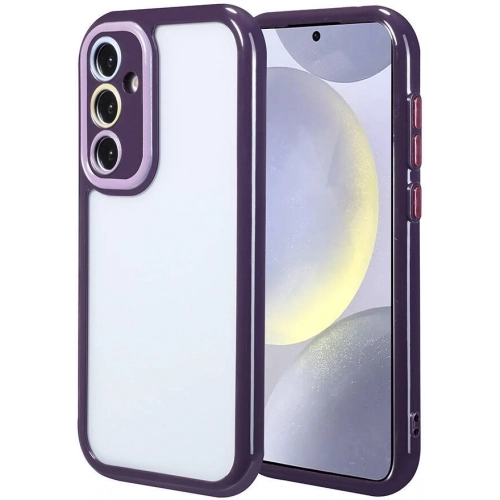 Samsung Galaxy S24 Kılıf Kamera Korumalı Renkli Kenar ve Çerçeve Tasarımlı Vitamin Kapak - Koyu Mor