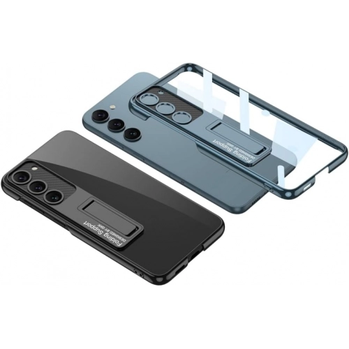 Samsung Galaxy S24 Kılıf Kamera Korumalı Şeffaf Tasarımlı Lego Standlı Kapak - Gümüş