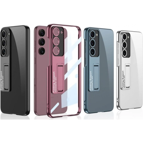 Samsung Galaxy S24 Kılıf Kamera Korumalı Şeffaf Tasarımlı Lego Standlı Kapak - Mavi