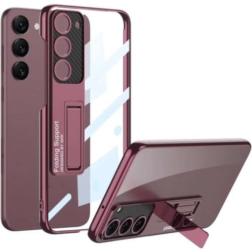 Samsung Galaxy S24 Kılıf Kamera Korumalı Şeffaf Tasarımlı Lego Standlı Kapak - Mürdüm