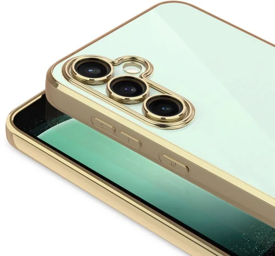 Samsung Galaxy S24 Kılıf Kamera Korumalı Silikon Logo Açık Omega Kapak - Gold