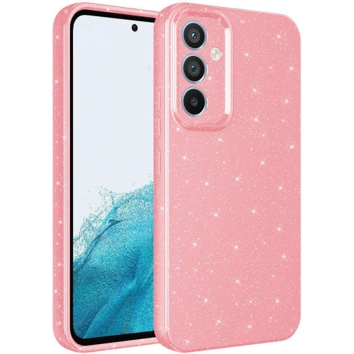 Samsung Galaxy S24 Kılıf Kamera Korumalı Simli Parlak Lüks Silikon Koton Kapak - Pembe