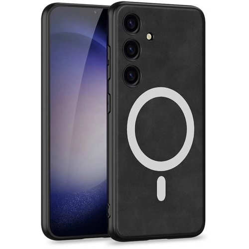 Samsung Galaxy S24 Kılıf Magsafe Şarj Özellikli Deri Tasarımlı Kıpta Nubuk Kapak - Siyah