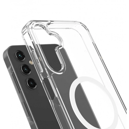 Samsung Galaxy S24 Kılıf Magsafe Şarj Özellikli Şeffaf Sert PC Embos Kapak - Şeffaf