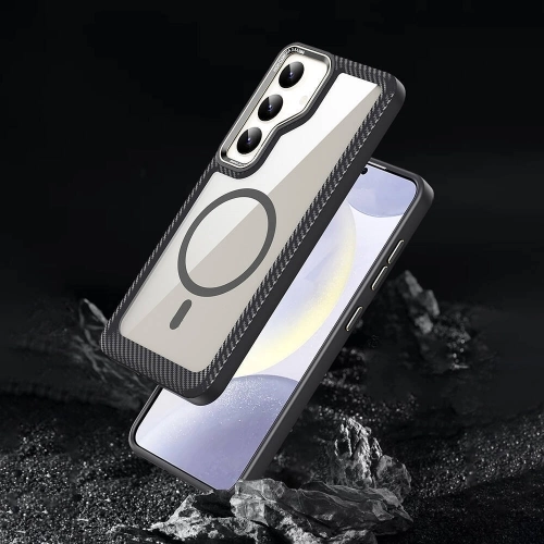 Samsung Galaxy S24 Kılıf Magsafe Şarj Özellikli Sert PC Karbon Fiber Kenar Tasarımlı Libero Kapak - Siyah