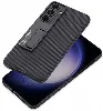 Samsung Galaxy S24 Kılıf Standlı Suni Deri Sert Karbon Kıpta Kapak - Siyah