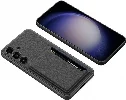 Samsung Galaxy S24 Kılıf Suni Deri Arka Yüzey Sürgülü Kamera Korumalı Kartlıklı Kıpta Silikon Kapak - Siyah