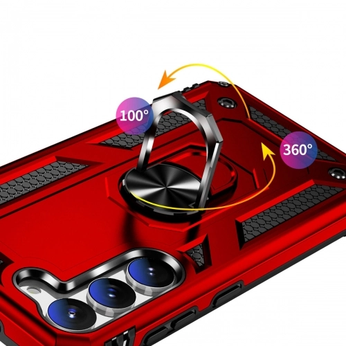 Samsung Galaxy S24 Kılıf Silikon Zırhlı Standlı Yüzüklü Mıknatıslı Tank Kapak - Lacivert