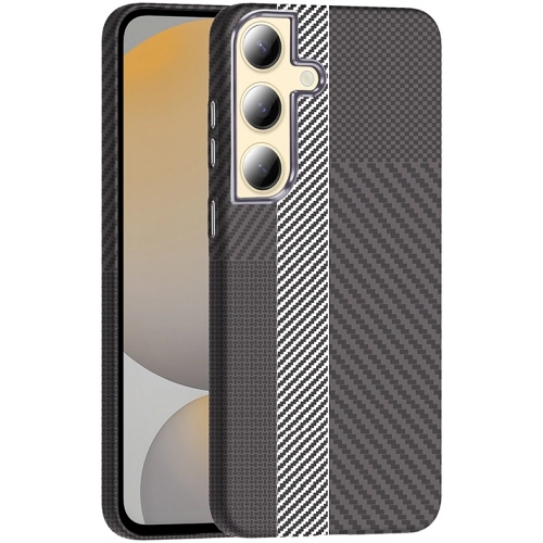 Samsung Galaxy S24 Plus ile Uyumlu Kılıf MagSafe Şarj Özellikli Karbon Fiber Görünümlü Gros Kapak - Gri-Siyah