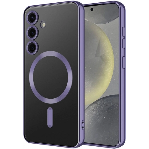 Samsung Galaxy S24 Plus Kılıf Kamera Korumalı Şeffaf Magsafe Wireless Şarj Özellikli Demre Kapak - Koyu Mor