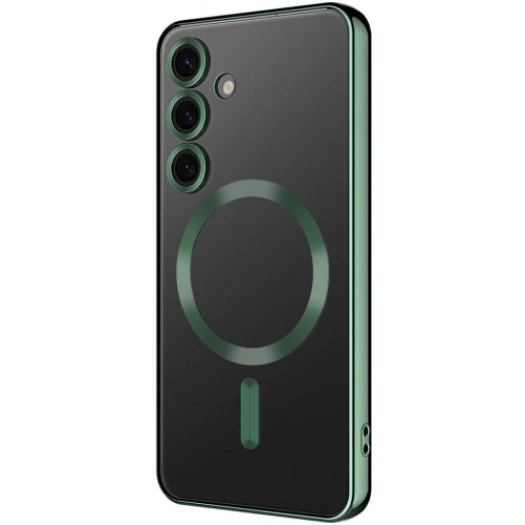 Samsung Galaxy S24 Plus Kılıf Kamera Korumalı Şeffaf Magsafe Wireless Şarj Özellikli Demre Kapak - Koyu Yeşil