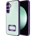 Samsung Galaxy S24 Plus Kılıf Kamera Lens Korumalı Şeffaf Renkli Logo Gösteren Parlak Kapak - Koyu Mor
