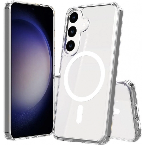 Samsung Galaxy S24 Plus Kılıf Magsafe Şarj Özellikli Şeffaf Sert PC Embos Kapak - Şeffaf