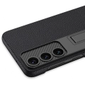Samsung Galaxy S24 Plus Kılıf Standlı Suni Deri Sert Karbon Kıpta Kapak - Siyah