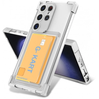 Samsung Galaxy S24 Ultra Kılıf Airbag Tasarımlı Şeffaf Kartlıklı G-Kart Kapak - Şeffaf