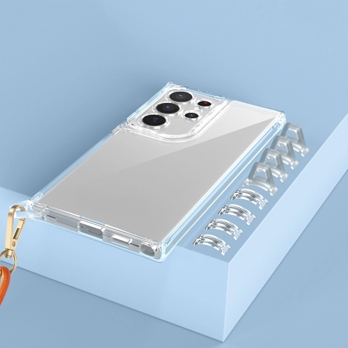 Samsung Galaxy S24 Ultra Kılıf Airbagli Takılabilir Askı Aparatlı Esnek Snap Silikon Kapak - Şeffaf