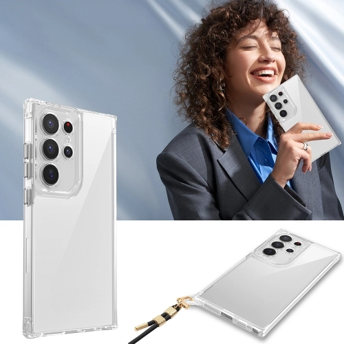 Samsung Galaxy S24 Ultra Kılıf Airbagli Takılabilir Askı Aparatlı Esnek Snap Silikon Kapak - Şeffaf