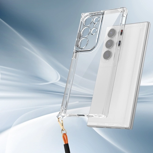 Samsung Galaxy S24 Ultra Kılıf Airbagli Takılabilir Askı Aparatlı Esnek Snap Silikon Kapak - Şeffaf