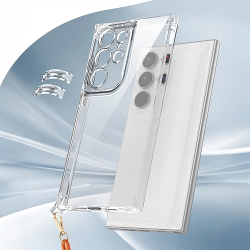 Samsung Galaxy S24 Ultra Kılıf Airbagli Takılabilir Askı Aparatlı Esnek Snap Silikon Kapak - Şeffaf