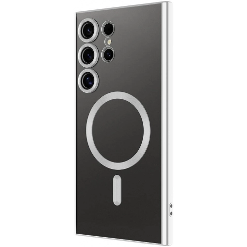 Samsung Galaxy S24 Ultra Kılıf Kamera Korumalı Şeffaf Magsafe Wireless Şarj Özellikli Demre Kapak - Gümüş