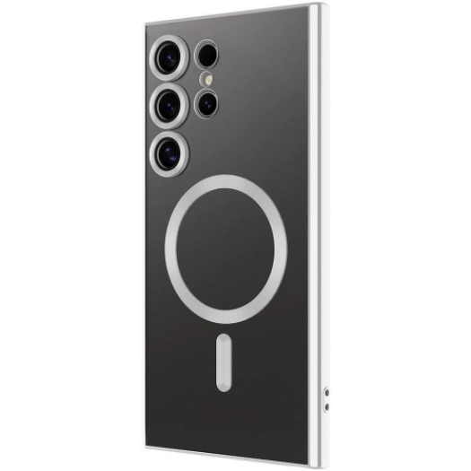 Samsung Galaxy S24 Ultra Kılıf Kamera Korumalı Şeffaf Magsafe Wireless Şarj Özellikli Demre Kapak - Gümüş