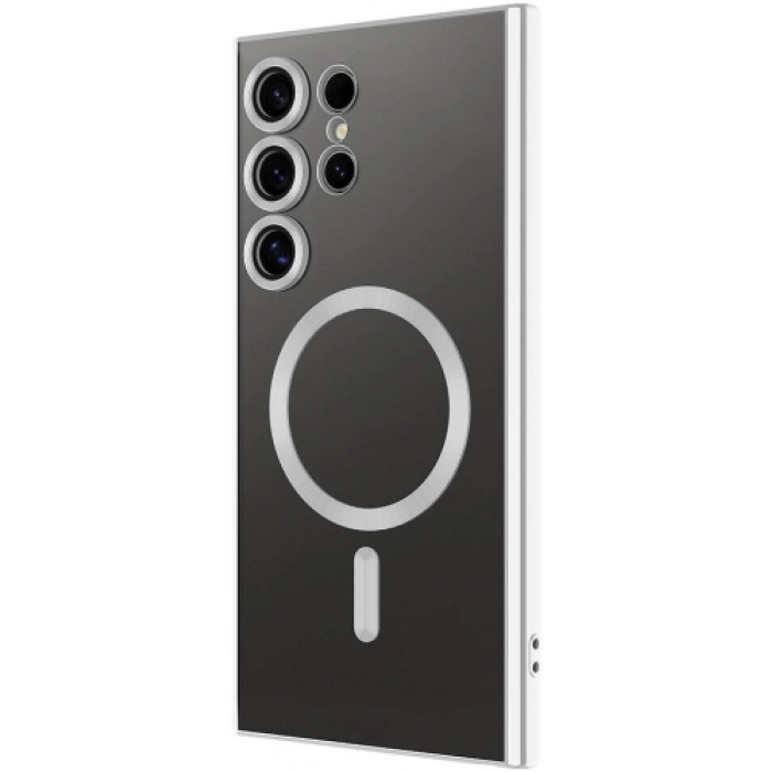 Samsung Galaxy S24 Ultra Kılıf Kamera Korumalı Şeffaf Magsafe Wireless Şarj Özellikli Demre Kapak - Gümüş