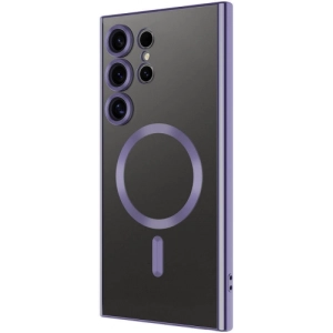 Samsung Galaxy S24 Ultra Kılıf Kamera Korumalı Şeffaf Magsafe Wireless Şarj Özellikli Demre Kapak - Koyu Mor